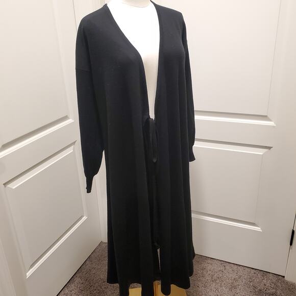 Vintage Clovis Ruffin Black Sz 10 M Tie Front Long Cardigan Wool Sweater Duster - Picture 3 of 15